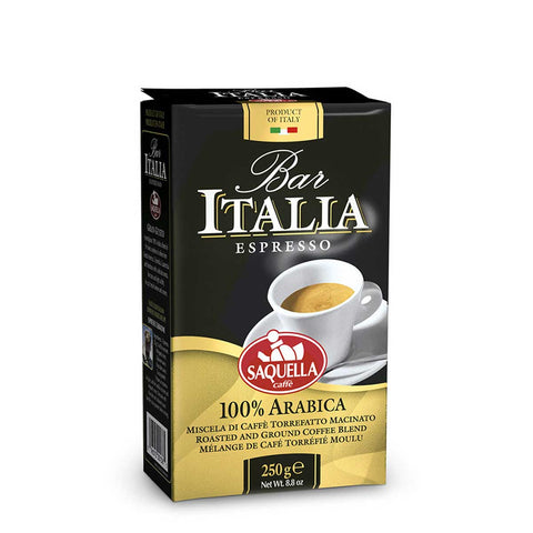 Image of Espresso Roasted Ground Coffee, 100% Arabica 8.8 oz from Bar Italia, showcasing its packaging and branding.