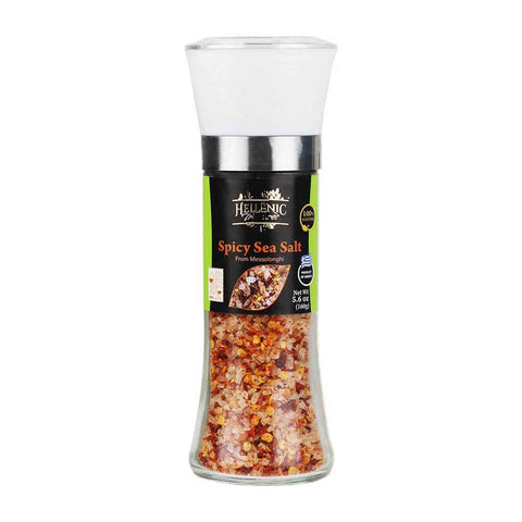 Image of Spicy Sea Salt Grinder from Messolonghi 5.6 oz from Hellenic Treasures, showcasing its packaging and branding.