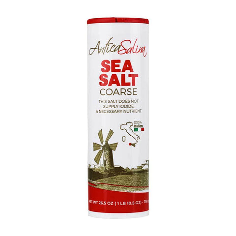 Image of 100% Italian Coarse Sea Salt 26.5 oz from Antica Salina, showcasing its packaging and branding.