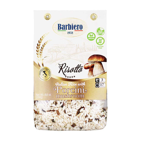 Image of Italian Risotto with Porcini Mushroom 8.8 oz from Barbiero Italian, showcasing its packaging and branding.