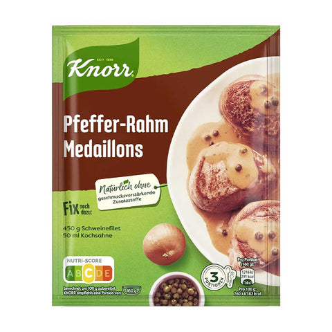 Image of Pepper Cream Mix for Medallions 1.23 oz from Knorr, showcasing its packaging and branding.