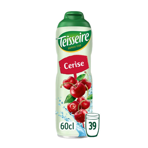 Image of a French Cherry Syrup 20.3 fl oz from Teisseire, showcasing its packaging and branding.